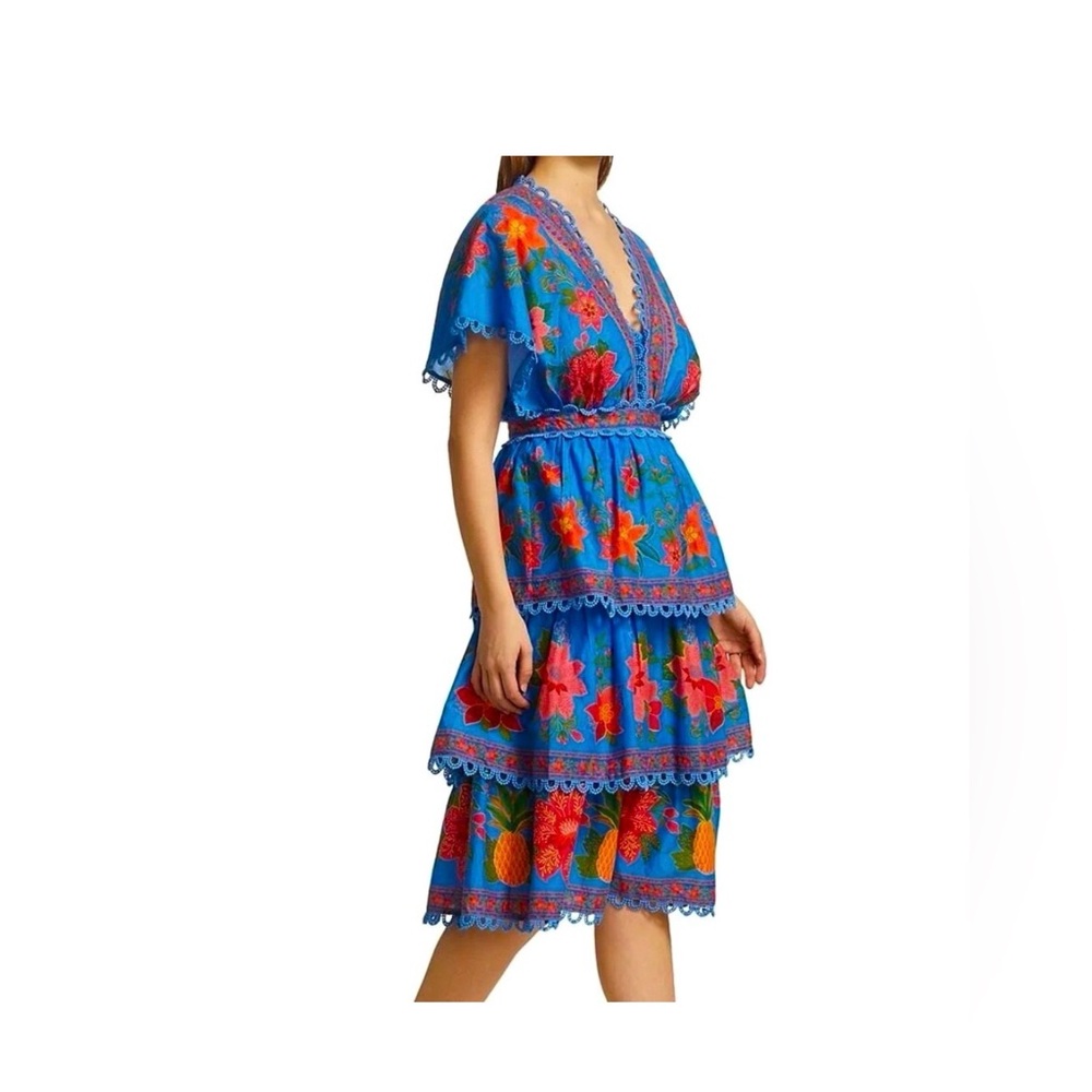 FARM Rio Blue Tropical Tapestry Layered V-Neck Dress NWT - Picture 5 of 10